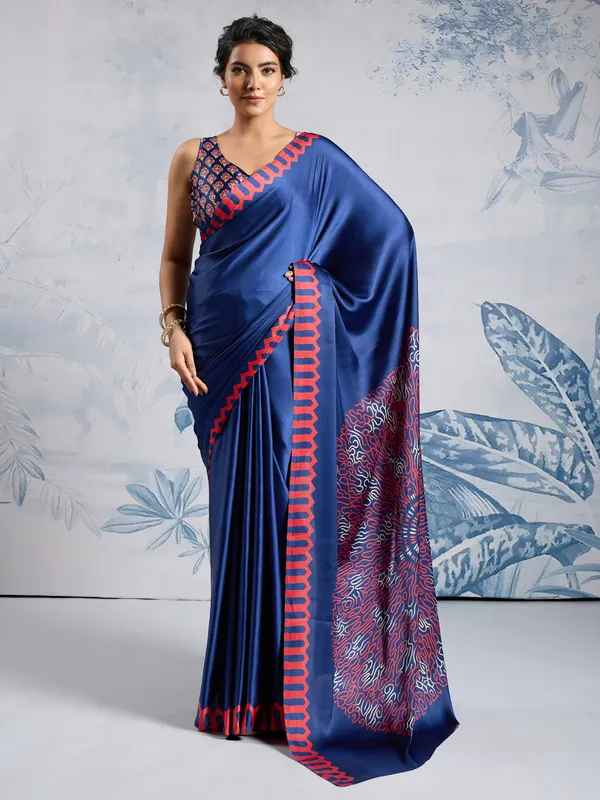 Women's_Satin_Blue_Printed_Designer_Saree_With_Blouse_Piece