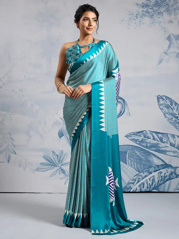 Women's_Satin_Silk_Light_Blue_Printed_Designer_Saree_With_Blouse_Piece