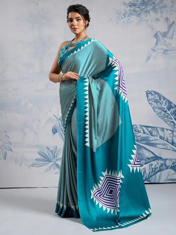 Women's_Satin_Silk_Light_Blue_Printed_Designer_Saree_With_Blouse_Piece