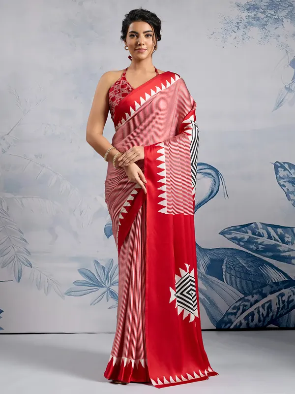 Women's_Satin_Silk_Red_Printed_Designer_Saree_With_Blouse_Piece