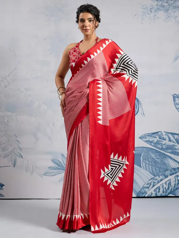 Women's_Satin_Silk_Red_Printed_Designer_Saree_With_Blouse_Piece