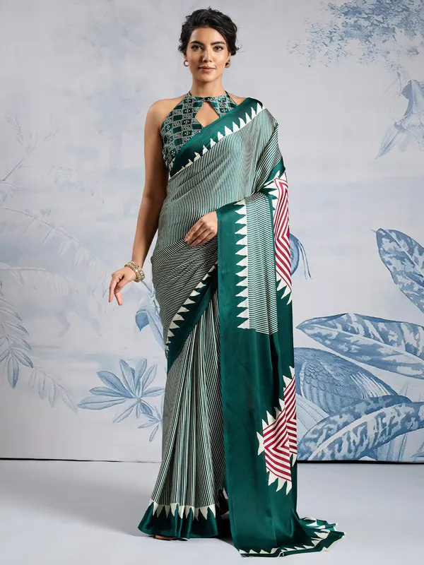 Women's_Satin_Silk_Green_Printed_Designer_Saree_With_Blouse_Piece