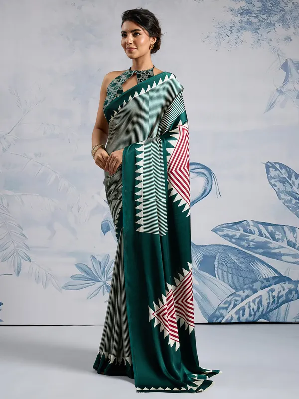 Women's_Satin_Silk_Green_Printed_Designer_Saree_With_Blouse_Piece