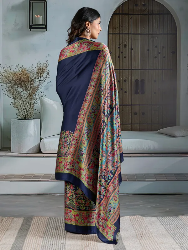 Women's_Satin_Navy_Blue_Printed_Designer_Saree_With_Blouse_Piece