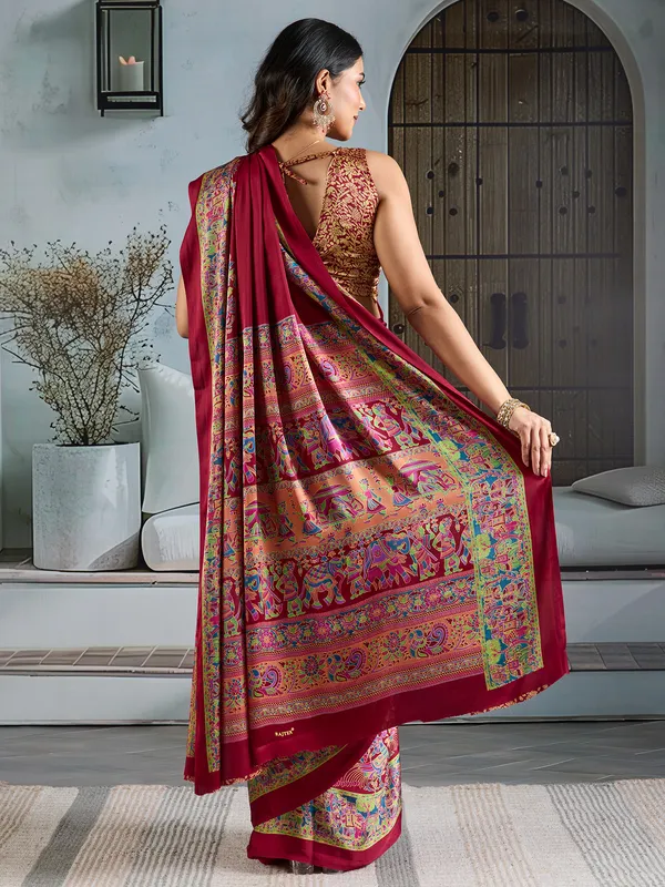 Women's_Satin_Maroon_Printed_Designer_Saree_With_Blouse_Piece