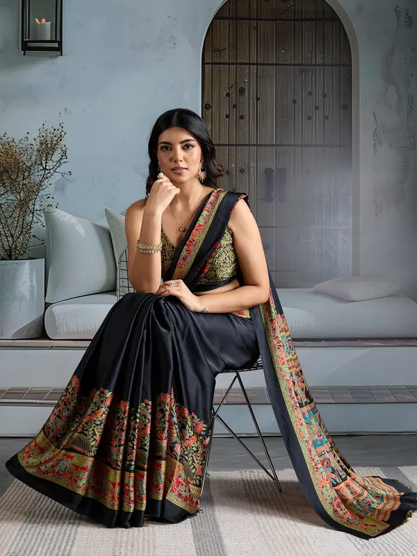 Women's_Satin_Black_Printed_Designer_Saree_With_Blouse_Piece
