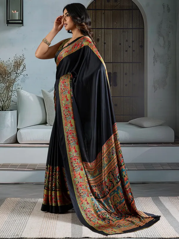 Women's_Satin_Black_Printed_Designer_Saree_With_Blouse_Piece