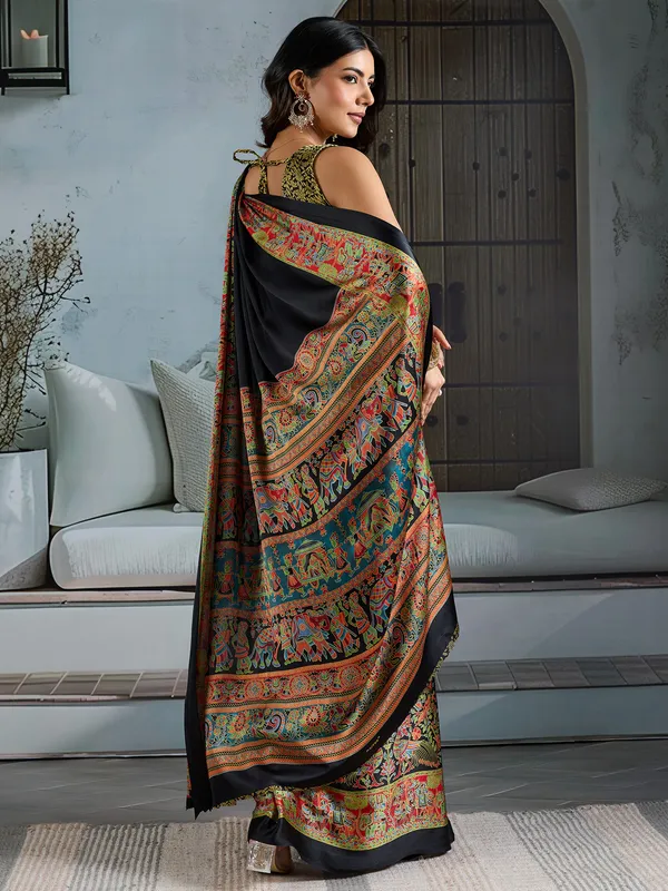 Women's_Satin_Black_Printed_Designer_Saree_With_Blouse_Piece