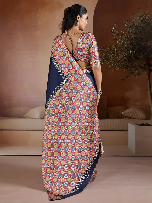 Women's_Pure_Silk_Blue_Printed_Designer_Saree_With_Blouse_Piece