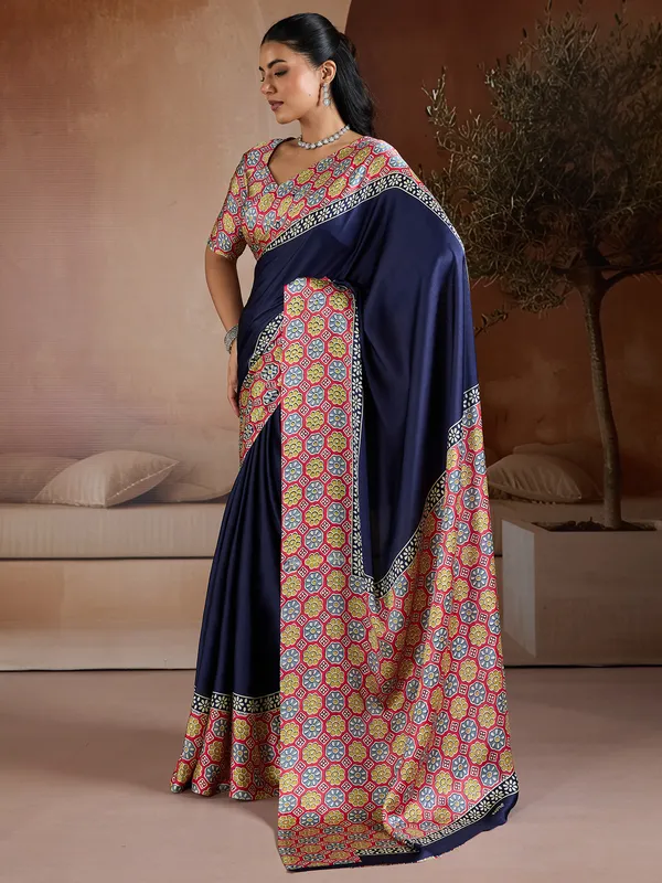 Women's_Pure_Silk_Blue_Printed_Designer_Saree_With_Blouse_Piece