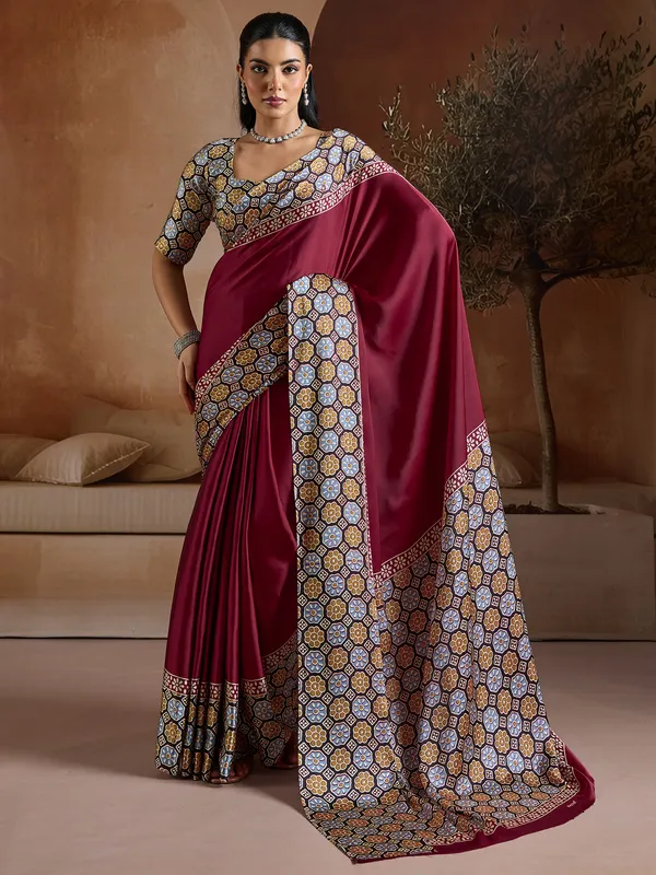 Women's_Pure_Silk_Maroon_Printed_Designer_Saree_With_Blouse_Piece
