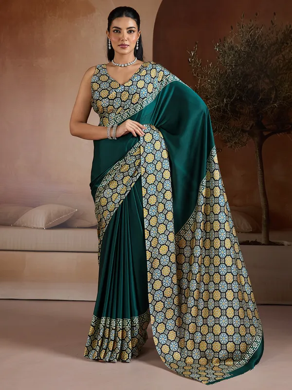 Women's_Pure_Silk_Green_Printed_Designer_Saree_With_Blouse_Piece
