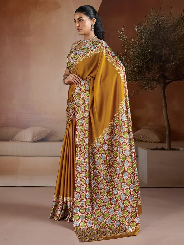 Women's_Pure_Silk_Mustard_Printed_Designer_Saree_With_Blouse_Piece