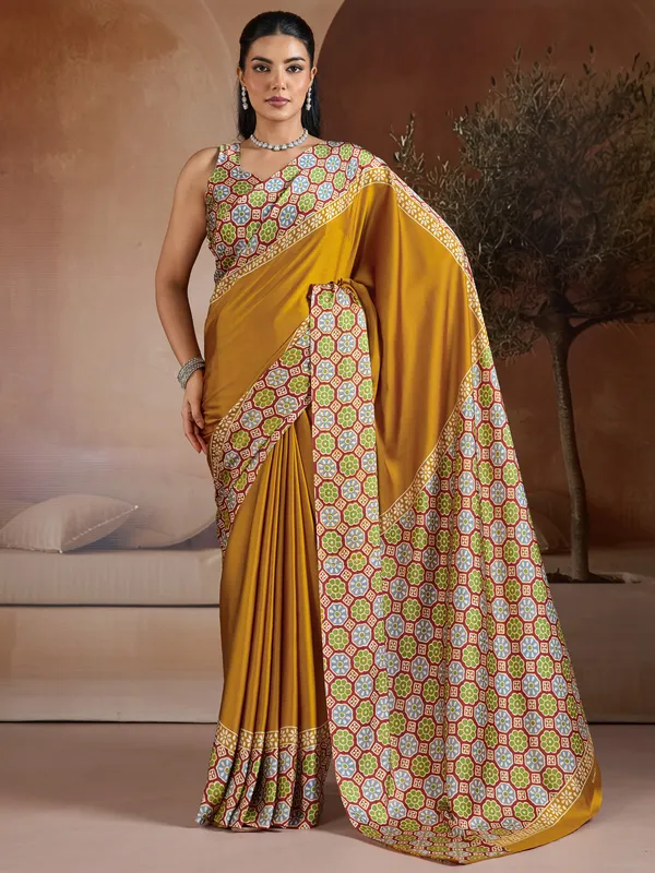 Women's_Pure_Silk_Mustard_Printed_Designer_Saree_With_Blouse_Piece
