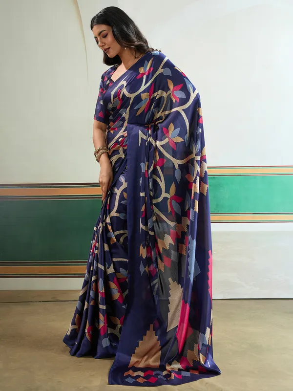 Women's_Pure_Silk_Blue_Printed_Designer_Saree_With_Blouse_Piece