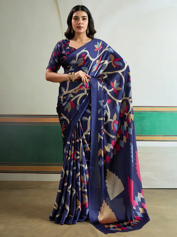 Women's_Pure_Silk_Blue_Printed_Designer_Saree_With_Blouse_Piece