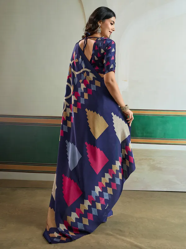 Women's_Pure_Silk_Blue_Printed_Designer_Saree_With_Blouse_Piece