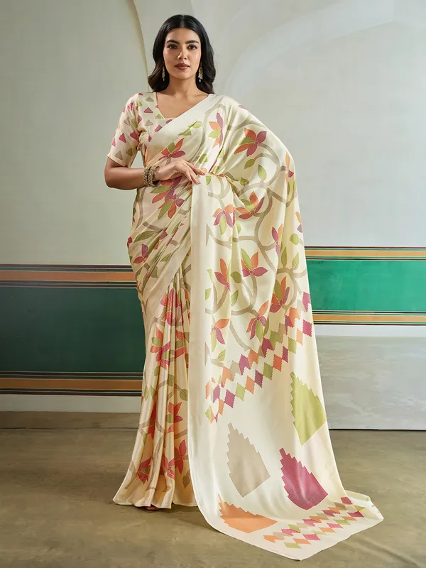Women's_Pure_Silk_Off_White_Printed_Designer_Saree_With_Blouse_Piece