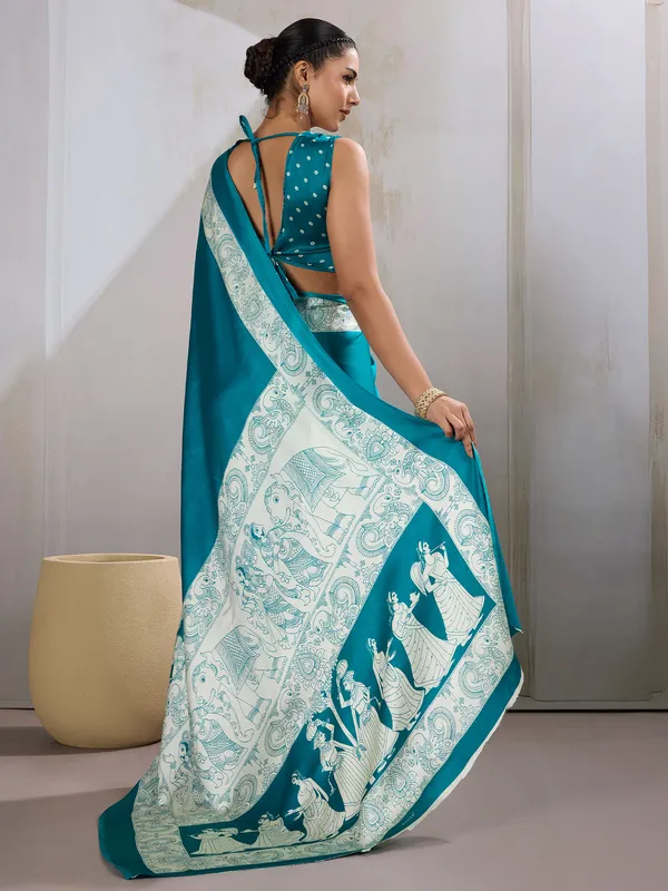 Women's_Satin_Light_Blue_Printed_Designer_Saree_With_Blouse_Piece