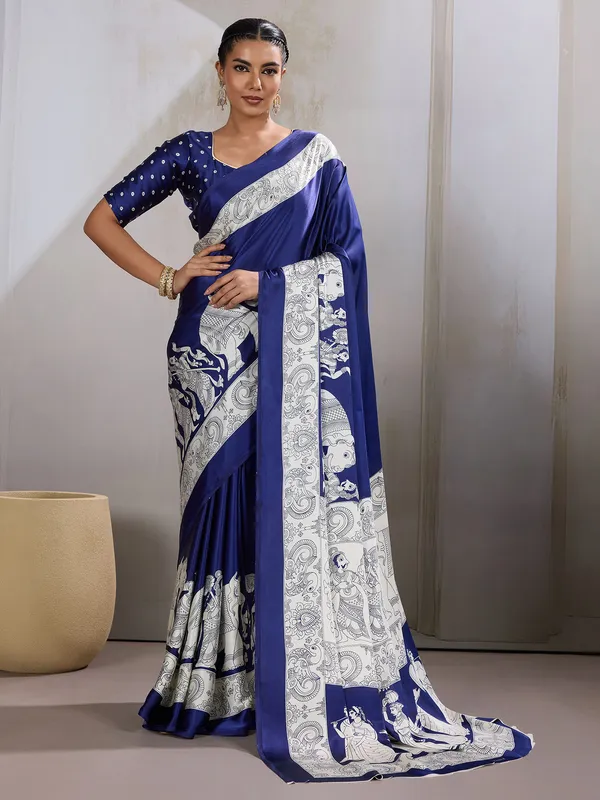 Women's_Satin_Blue_Printed_Designer_Saree_With_Blouse_Piece