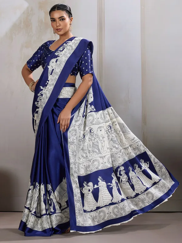 Women's_Satin_Blue_Printed_Designer_Saree_With_Blouse_Piece