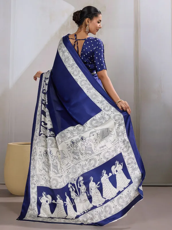 Women's_Satin_Blue_Printed_Designer_Saree_With_Blouse_Piece