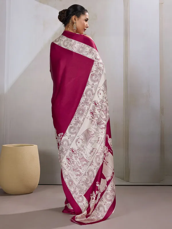 Women's_Satin_Burgundy_Printed_Designer_Saree_With_Blouse_Piece
