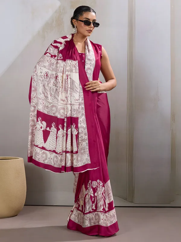 Women's_Satin_Burgundy_Printed_Designer_Saree_With_Blouse_Piece