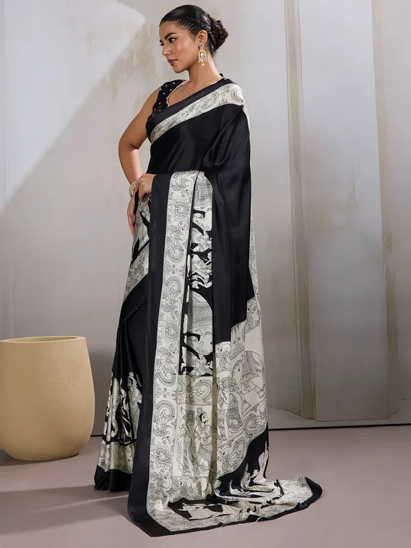 Women's_Satin_Black_Printed_Designer_Saree_With_Blouse_Piece