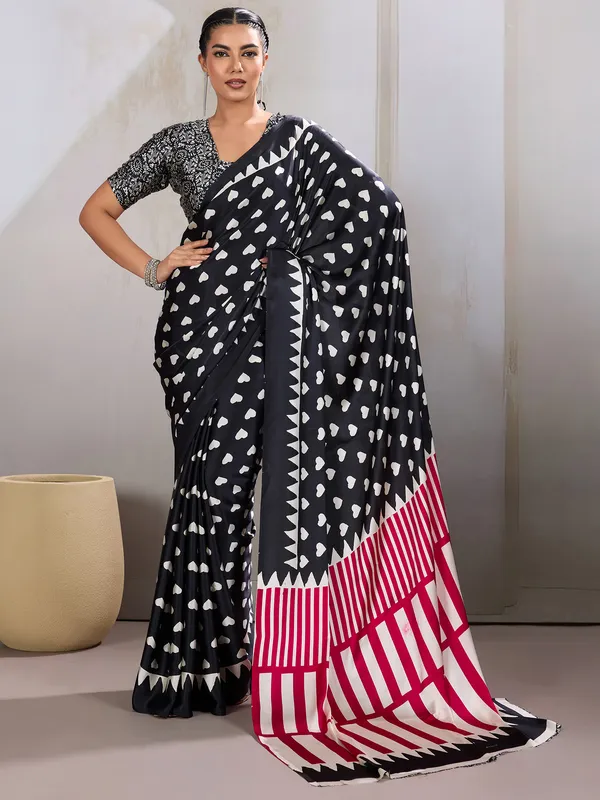 Women's_Satin_Black_Printed_Designer_Saree_With_Blouse_Piece