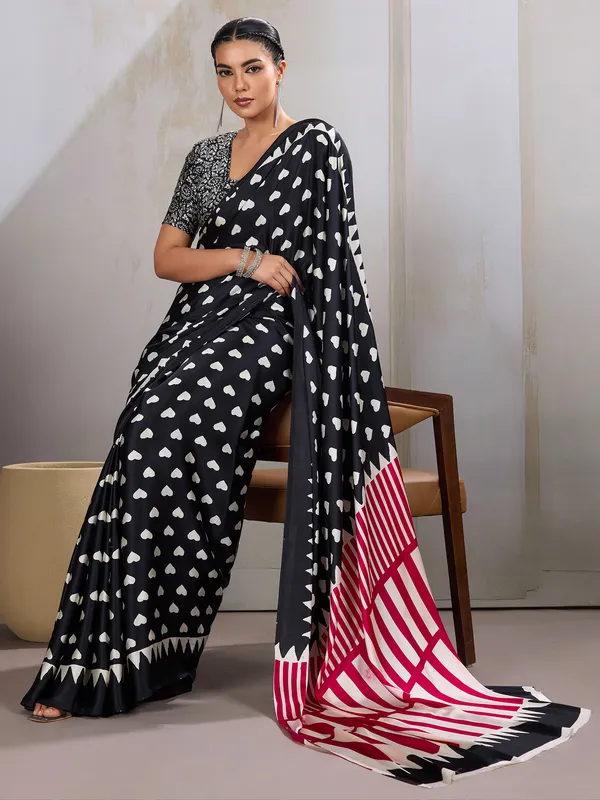 Women's_Satin_Black_Printed_Designer_Saree_With_Blouse_Piece