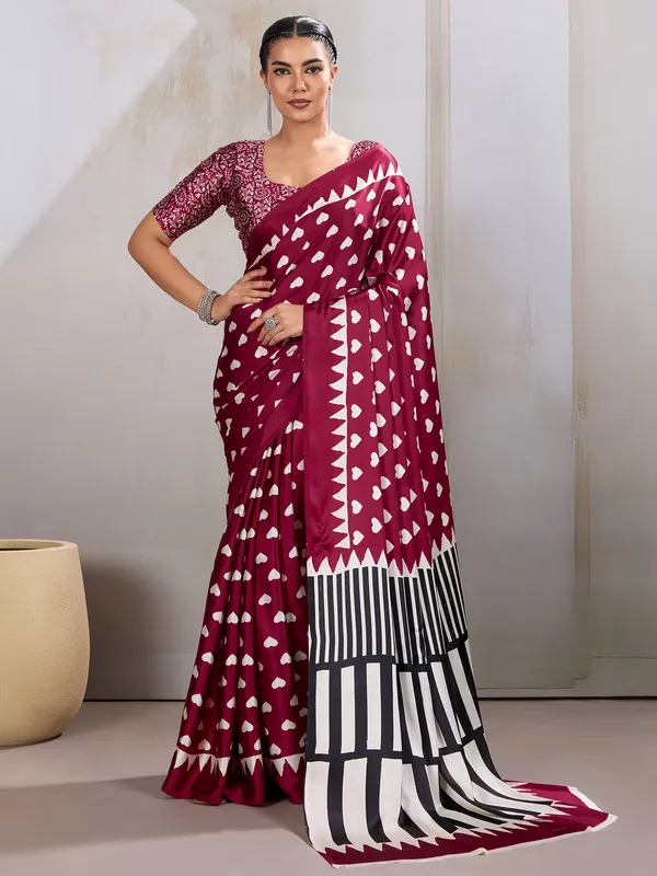 Women's_Satin_Maroon_Printed_Designer_Saree_With_Blouse_Piece