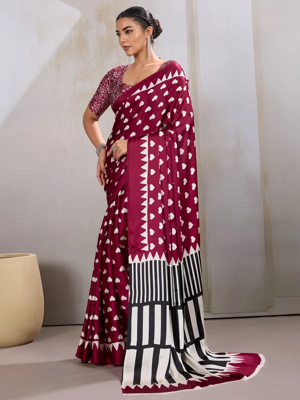 Women's_Satin_Maroon_Printed_Designer_Saree_With_Blouse_Piece