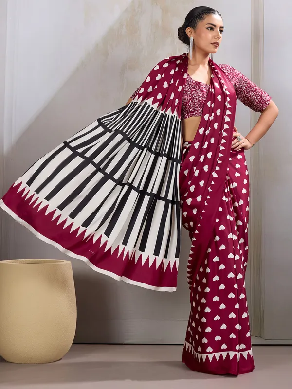 Women's_Satin_Maroon_Printed_Designer_Saree_With_Blouse_Piece