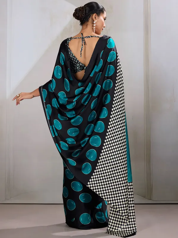 Women's_Satin_Teal_blue_Printed_Designer_Saree_With_Blouse_Piece