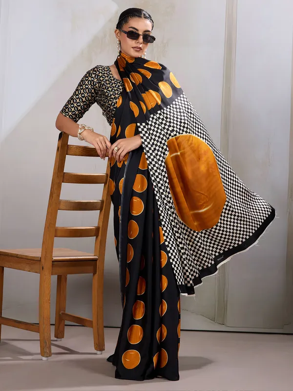 Women's_Satin_Mustard_Printed_Designer_Saree_With_Blouse_Piece