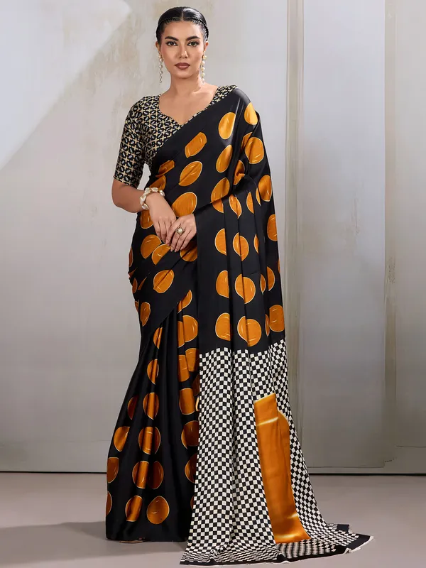 Women's_Satin_Mustard_Printed_Designer_Saree_With_Blouse_Piece