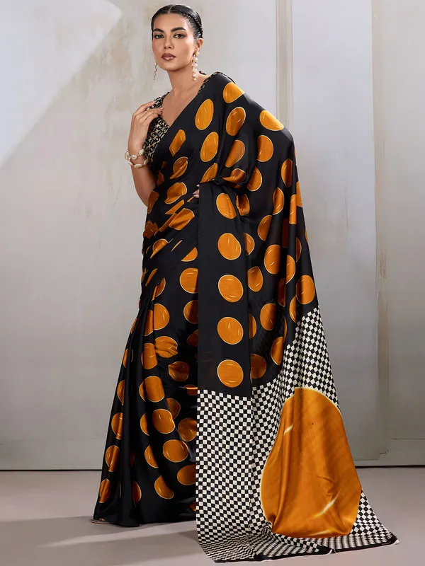 Women's_Satin_Mustard_Printed_Designer_Saree_With_Blouse_Piece