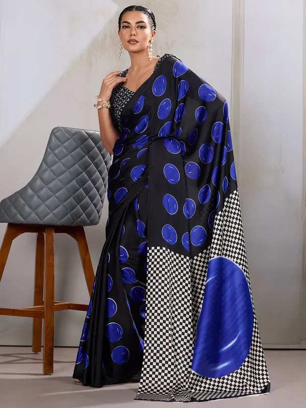 Women's_Satin_Blue_Printed_Designer_Saree_With_Blouse_Piece