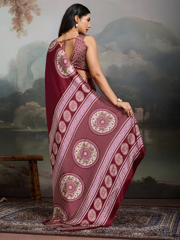 Women's_Satin_Burgundy_Printed_Designer_Saree_With_Blouse_Piece