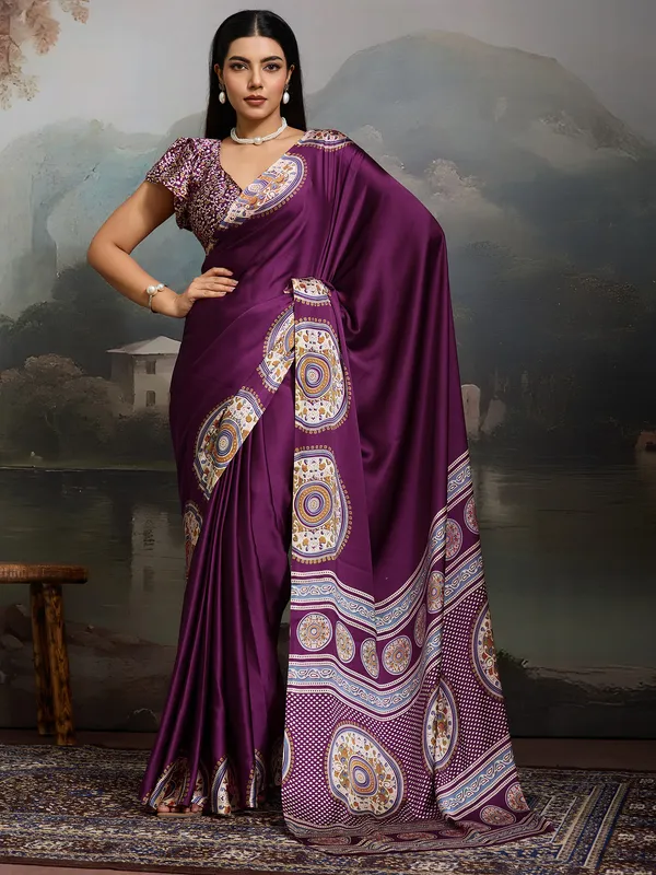 Women's_Satin_Purple_Printed_Designer_Saree_With_Blouse_Piece