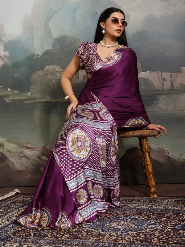 Women's_Satin_Purple_Printed_Designer_Saree_With_Blouse_Piece