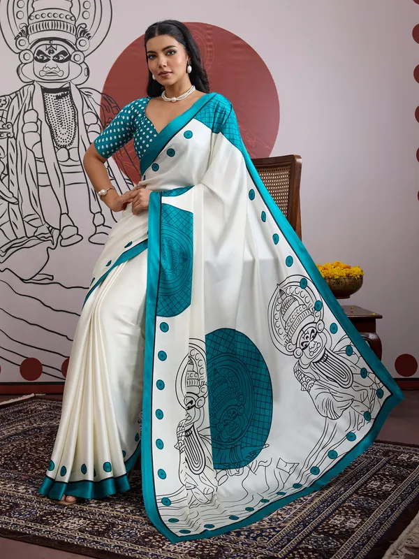 Women's_Satin_White_Printed_Designer_Saree_With_Blouse_Piece