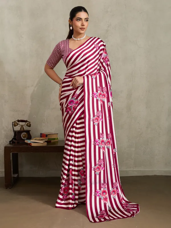 Women's_Satin_Burgundy_Printed_Designer_Saree_With_Blouse_Piece