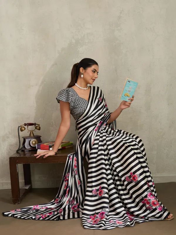 Women's_Satin_Black_Printed_Designer_Saree_With_Blouse_Piece
