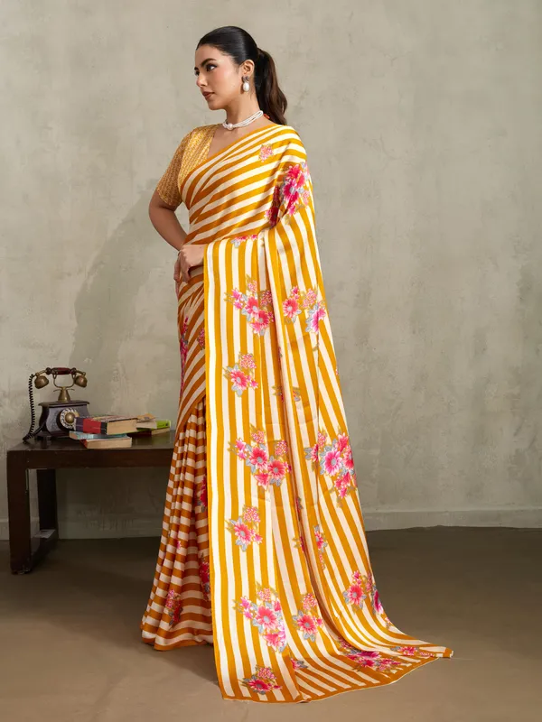 Women's_Satin_Mustard_Printed_Designer_Saree_With_Blouse_Piece