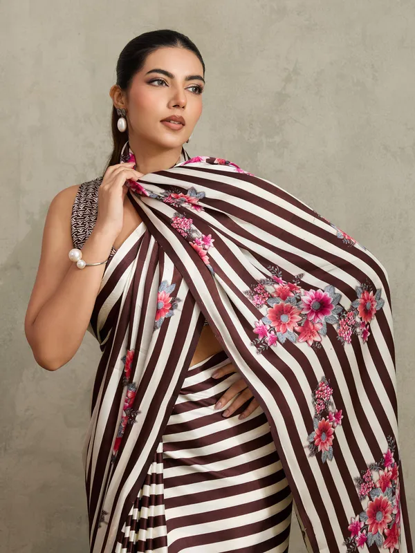 Women's_Satin_Coffee_Brown_Printed_Designer_Saree_With_Blouse_Piece