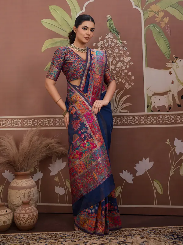 Women's_Cotton_Navy_Blue_Woven_Design_Designer_Saree_With_Blouse_Piece