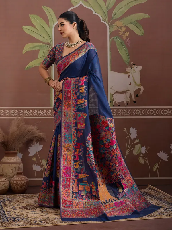 Women's_Cotton_Navy_Blue_Woven_Design_Designer_Saree_With_Blouse_Piece