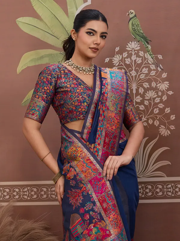 Women's_Cotton_Navy_Blue_Woven_Design_Designer_Saree_With_Blouse_Piece